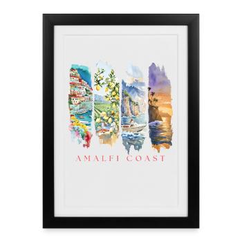 Design de la côte amalfitaine – Motif des vacances en Italie - Affiche encadrée (27 × 37 cm) - noir - Devant
