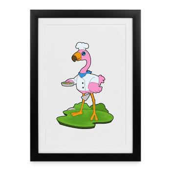 Flamingo Cooking Pan Cooking - Framed poster (27 × 37 cm) - black - Front