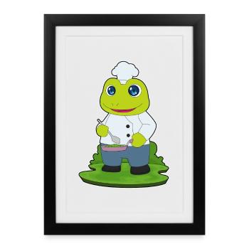 Frog Cook Pan Cooking - Framed poster (27 × 37 cm) - black - Front