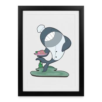 Whale Chef Chef Hat Cooking - Framed poster (27 × 37 cm) - black - Front
