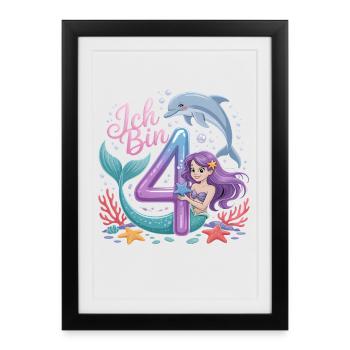 Je suis 4e anniversaire de la fille sirène - Affiche encadrée (27 × 37 cm) - noir - Devant