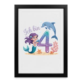 Je suis 4e anniversaire de la fille sirène - Affiche encadrée (27 × 37 cm) - noir - Devant