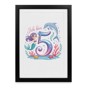I'm 5 Mermaids Girl 5th Birthday - Framed poster (27 × 37 cm) - black - Front