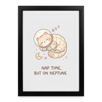 Nap Neptune | Cute Space Cat - Framed poster (27 × 37 cm) - black - Front