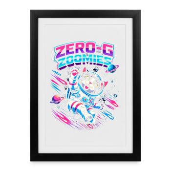 Null-G Zoomies | Astro Cat Space Humor - Framed poster (27 × 37 cm) - black - Front