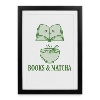 Livres et matcha Matcha Amateur de thé vert drôle - Affiche encadrée (27 × 37 cm) - noir - Devant