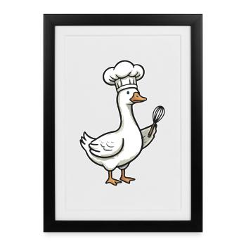 Kitchen Duck Chef Caricature - Framed poster (27 × 37 cm) - black - Front