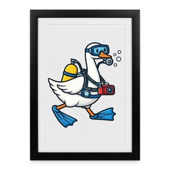 Diver Duck avec appareil photo - Affiche encadrée (27 × 37 cm) - noir - Devant