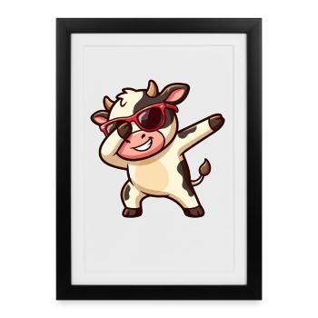 Vache, Dabbing, Veau, Animal de la ferme, Vache mignonne - Affiche encadrée (27 × 37 cm) - noir - Devant