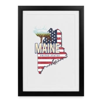 Souvenir vintage Maine, États-Unis, États-Unis - Affiche encadrée (27 × 37 cm) - noir - Devant
