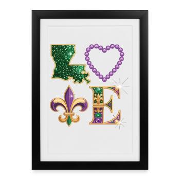 Mardi Gras Louisiana T-Shirt – Fleur de Lis, Heart - Framed poster (27 × 37 cm) - black - Front