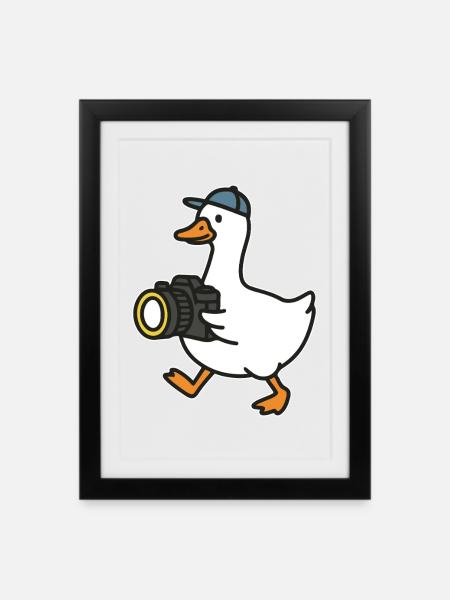 Ente mit Kamera Fotografie Enthusiast - Gerahmtes Poster (27 × 37 cm) - Schwarz