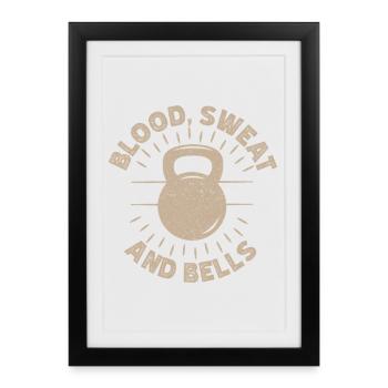 Motivation Fitness Bodybuilders Sang, Sueur & Cloches - Affiche encadrée (27 × 37 cm) - noir - Devant