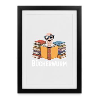 Funny bookworm with many colorful books - Framed poster (27 × 37 cm) - black - Front