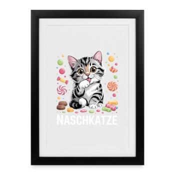 Chat doux avec motif de bonbons - Affiche encadrée (27 × 37 cm) - noir - Devant