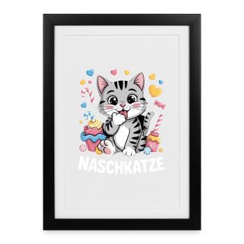 Sweet Tooth Cute Cartoon Cat With Candy - Framed poster (27 × 37 cm) - black - Front