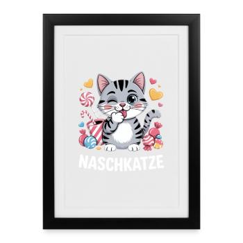 Sweet tooth cat with candies - Framed poster (27 × 37 cm) - black - Front