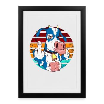 Cow with middle finger in rainbow - Framed poster (27 × 37 cm) - black - Front