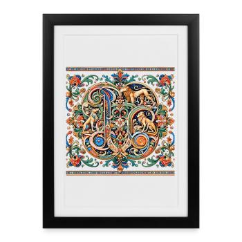 Animal Ornament Medallion Pattern - Framed poster (27 × 37 cm) - black - Front