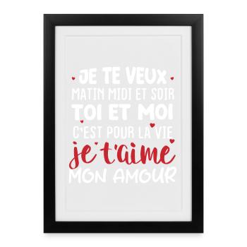 Message Amour Saint Valentin - Affiche encadrée (27 × 37 cm) - noir - Devant