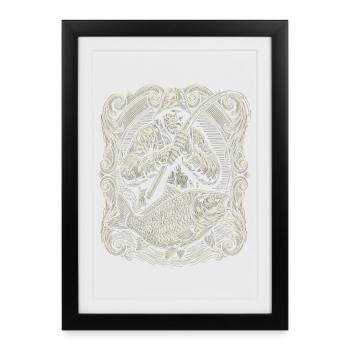 Illustration vintage de poisson-pêcheur - Affiche encadrée (27 × 37 cm) - noir - Devant
