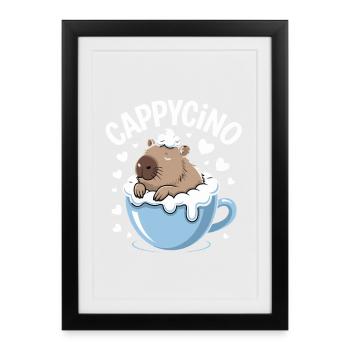 CAPPYCINO Drôle de dicton au café de capybara pour - Affiche encadrée (27 × 37 cm) - noir - Devant