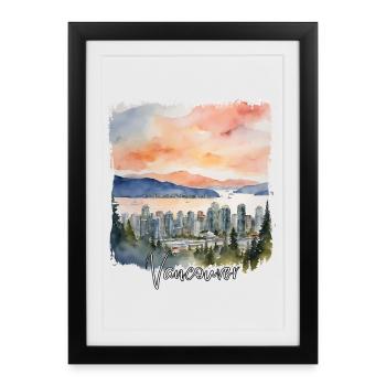 Vancouver Watercolor, Vancouver Canada - Framed poster (27 × 37 cm) - black - Front