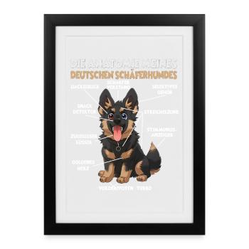 Polizeihund Deutscher Schäferhund Geschenk Hund - Gerahmtes Poster (27 × 37 cm) - Schwarz - Vorne