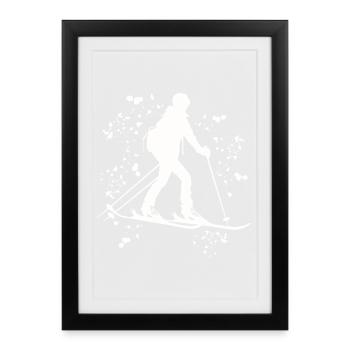 Alpine skier Winter sports Ski touring - Framed poster (27 × 37 cm) - black - Front