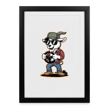 Chèvre de conduite cool avec des lunettes de soleil et un volant - Affiche encadrée (27 × 37 cm) - noir - Devant