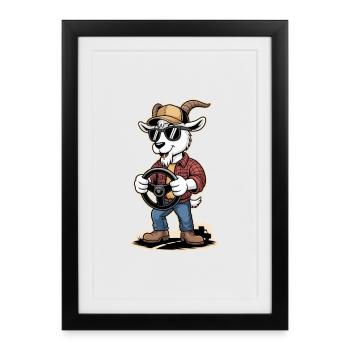 Chauffeur routier de chèvre cool avec volant - Affiche encadrée (27 × 37 cm) - noir - Devant