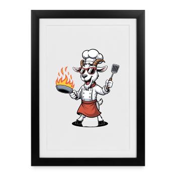 Goats Chef Cartoon Grill Master BBQ Kitchen - Framed poster (27 × 37 cm) - black - Front