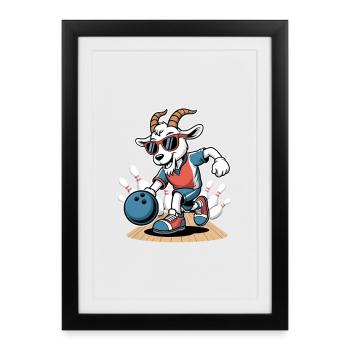 Drôle de Bowling Goat Strike Cartoon Lane - Affiche encadrée (27 × 37 cm) - noir - Devant