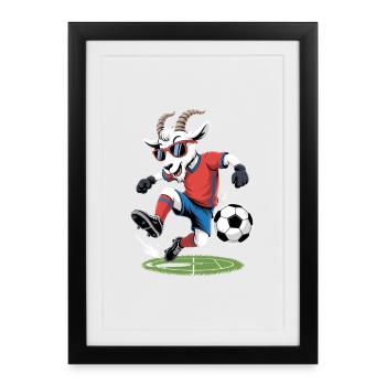 Chèvre de football cool avec des lunettes de soleil - Affiche encadrée (27 × 37 cm) - noir - Devant