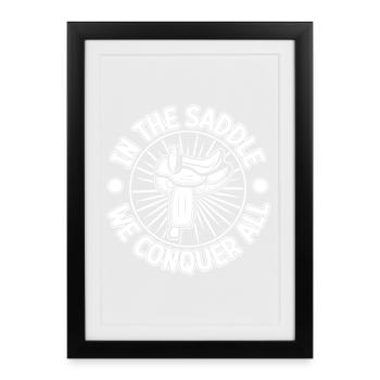 Hobby Horse Rider Saddle We Conquer All - Framed poster (27 × 37 cm) - black - Front
