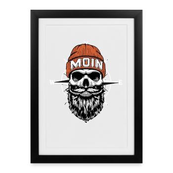 North German Biker Skull with Beard & Wind Rose Moin - Framed poster (27 × 37 cm) - black - Front