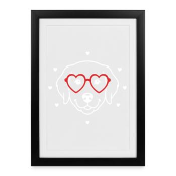 Cute dog with heart glasses motif - Framed poster (27 × 37 cm) - black - Front