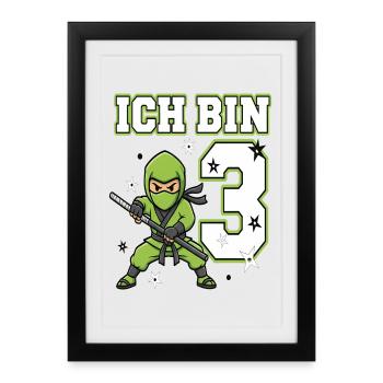 I'm 3 Ninja 3rd Birthday Green Karate - Framed poster (27 × 37 cm) - black - Front