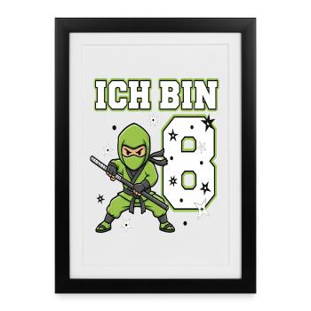 I'm 8 Ninja 8th Birthday Green Karate - Framed poster (27 × 37 cm) - black - Front
