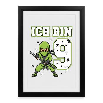 I'm 9 Ninja 9th Birthday Green Karate - Framed poster (27 × 37 cm) - black - Front