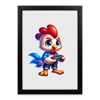 Gaming Chicken with Controller - Framed poster (27 × 37 cm) - black - Front