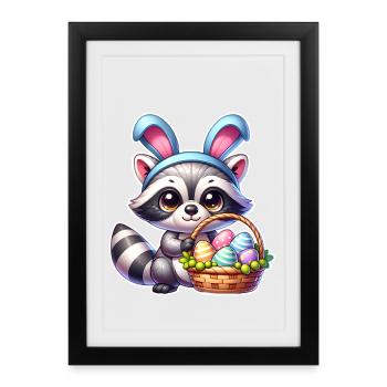 Ostern Waschbär - Gerahmtes Poster (27 × 37 cm) - Schwarz - Vorne