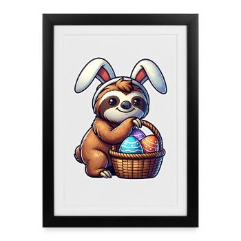 Ostern Faultier - Gerahmtes Poster (27 × 37 cm) - Schwarz - Vorne
