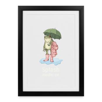 Grenouille drôle sous la pluie - Mode éclaboussure activé - Affiche encadrée (27 × 37 cm) - noir - Devant