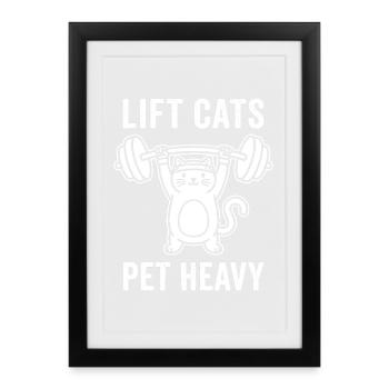 Soulever des chats Animaux de compagnie Gros Chat drôle de salle de sport - Affiche encadrée (27 × 37 cm) - noir - Devant