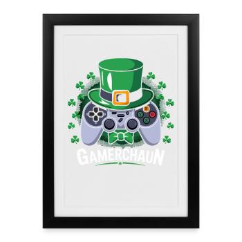 Motif de manette Leprechaun GameChaun - Affiche encadrée (27 × 37 cm) - noir - Devant