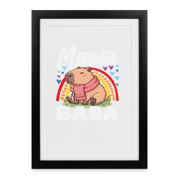 Boho Regenbogen Mama Bara Capybaras Niedlich - Gerahmtes Poster (27 × 37 cm) - Schwarz - Vorne