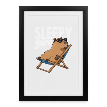 Sleepy Bara Capybaras Niedlich Lustig Tier - Gerahmtes Poster (27 × 37 cm) - Schwarz - Vorne