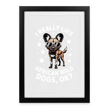 Cadeau amusant des expressions du chien sauvage africain - Affiche encadrée (27 × 37 cm) - noir - Devant
