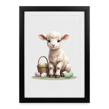 Agneau pastel avec œufs de Pâques - Affiche encadrée (27 × 37 cm) - noir - Devant
